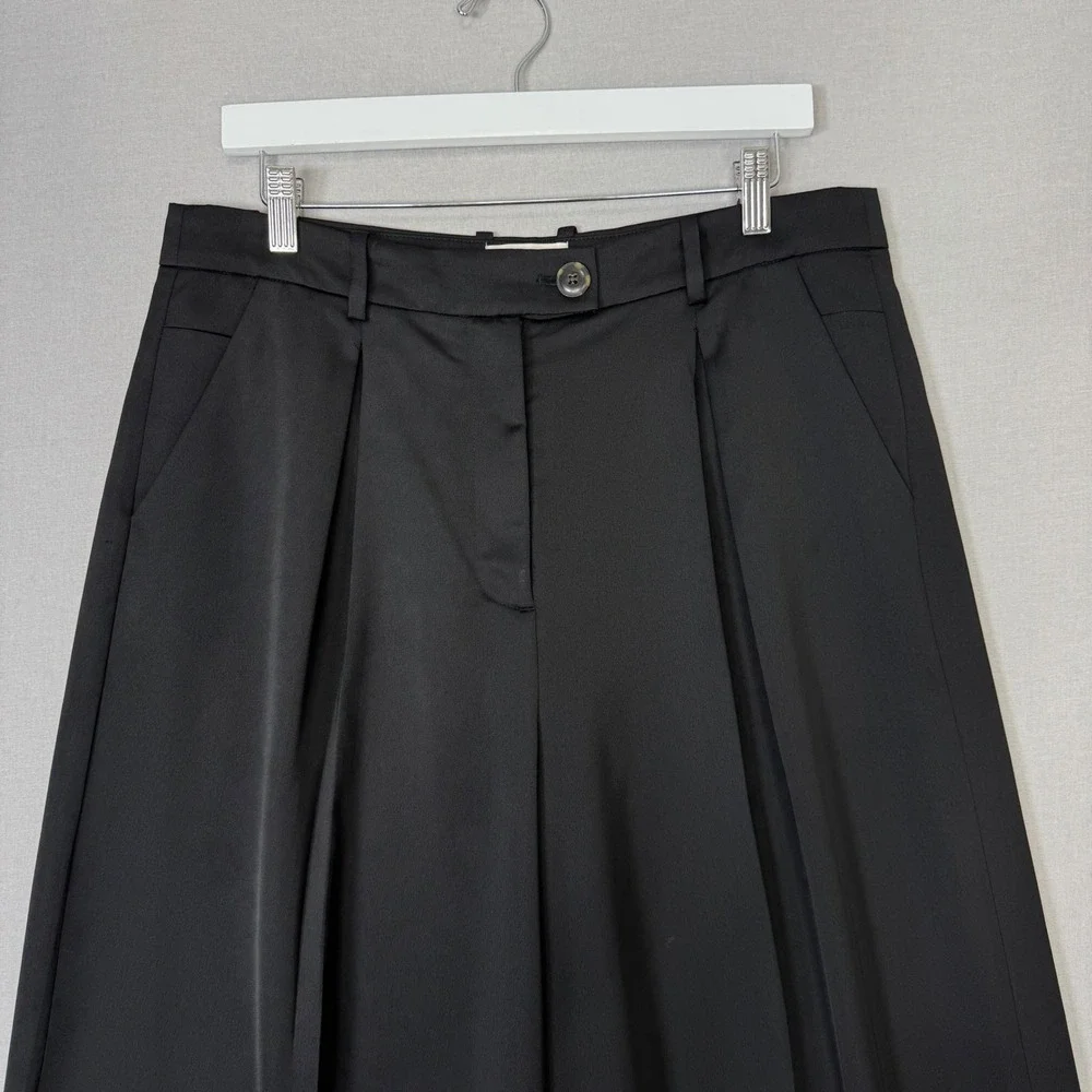 J.Crew Collection High Rise Wide‎ Leg Satin Crepe Pants Womens 12 Black Trousers